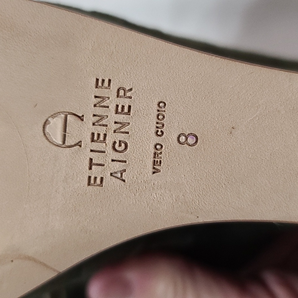 Etienne Aigner Womens Wedge Sandal Hunter Green Leather Knotted Straps Sz 8 NWOT - Picture 10 of 12